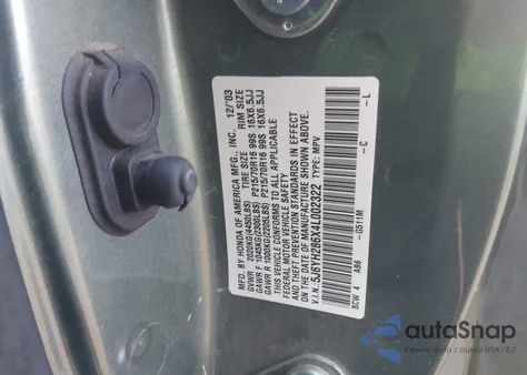 2004 Honda Element Ex z USA, uszkodzony, nr VIN 5J6YH286X4L002322